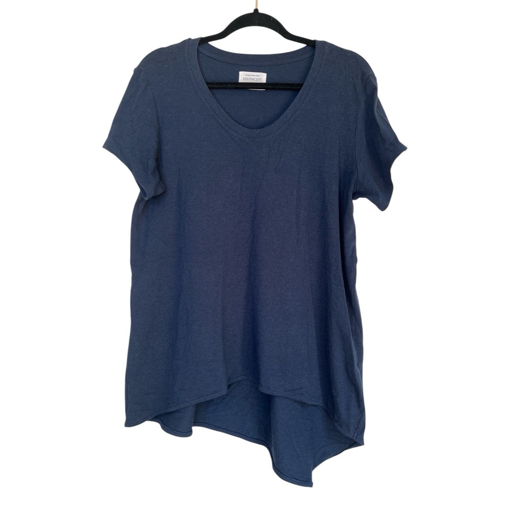SOUTHCOTT Bamboo V-Neck Asymmetrical Hem T-Shirt Size 3 L Made USA‎ NAvy Blue